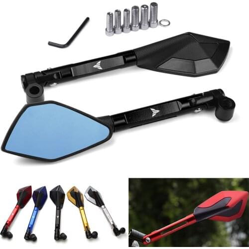 For YAMAHA MT09 MT07 FZ09 FZ07 MT125 MT25 MT10 MT03 MT01 Aluminum Motorcycle Handlebar Rear View Mirrors Blue Anti-glare Mirror