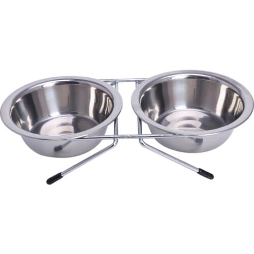 Stainless Steel Double Pet Bowls Dog Cat Water Food Non Slip Feeding Station