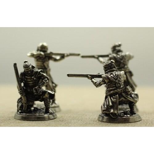 White Copper Japanese Shogunate Samurai Gun Soliders Figurines Miniatures Vintage Metal Soldiers Model Statue Desktop Ornament