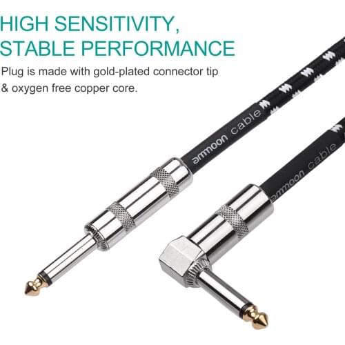 Guitar Cable 6.35mm (1/4 Inch) TS Straight to Right Angle Instrument Cable Male for Electric Guitar Bass 6 Meters 20 Feet Length