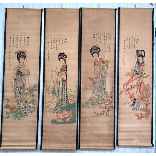 China scroll painting Four screen paintings Middle hall hanging painting Tang Yins Four Beauties