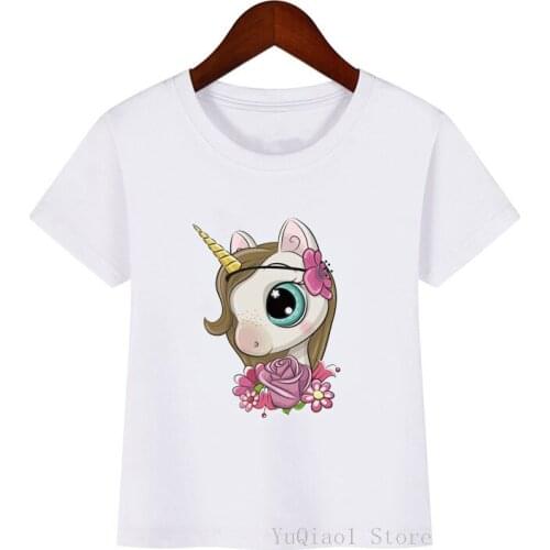 Harajuku kawaii flower unicorn animal print childrens t-shirts summer girls clothes lovely baby boy cartoon tshirt top cute tee