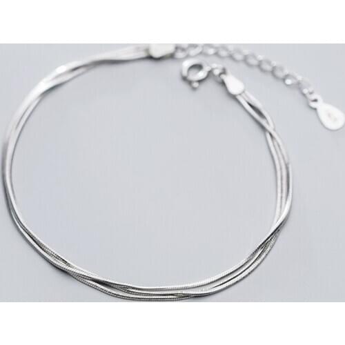MloveAcc 100% Real Solid 925 Sterling Silver Minimalist OL Style Bracelet Multi-layered Snake Chain Temperament Women Jewelry