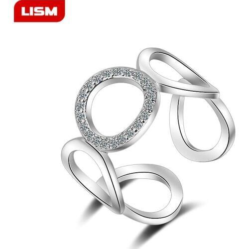 Trendy Fashion Silver Plated Rings For Women Mosaic CZ Zircon Resizable Rings