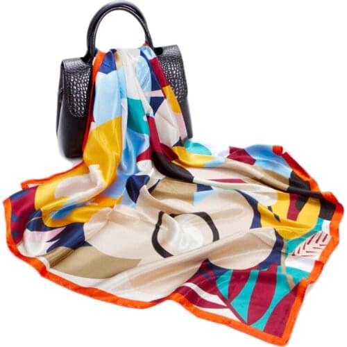 K3NF Fashion Silk Square Scarf For Women 90x90cm Neck Hair Tie Band Bag Warp Soft Neckerchief Hijab Headscarf Female Foulard