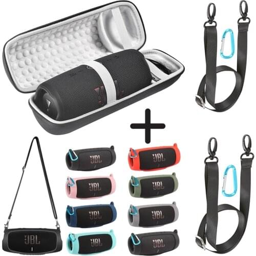 2 in 1 Soft Silicone Case Cover+ Hard EVA Zipper Carry Storage Box Bag for JBL Charge 5 Bluetooth Speaker for JBL Charge5 Column