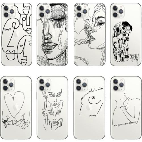 Kiss More Often Line Drawing Abstract Art Love Soft TPU Phone Case For iPhone 11 12 Pro Max X XR Xs Max 6s 6 7 8 Plus Back Cover