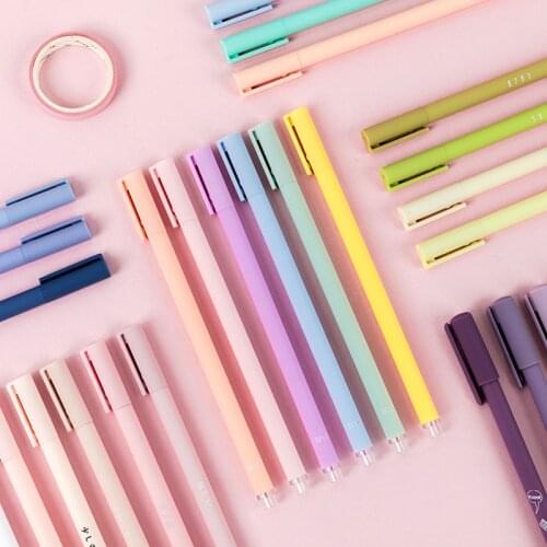 6pcs Gradient Color Gel Pen Set 0.5mm Ballpoint Rainbow Macaron Barrel Roller Ball Writing School Student Office Supplies F778