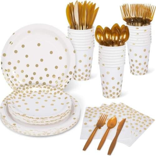 Party Plates Set Tableware Pack Dinnerware Supplies Decoration for Baby Shower Birthday Graduation Christmas Wedding Mother