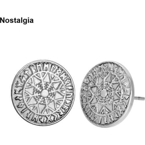 Nostalgia WICCA Helm Of Awe Aegishjalmur Norse Runes Viking Jewelry Scandinavian Studs Ear Rings For Women