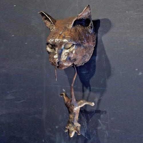 Newly Cat and Mouse Doorknob Decorative Wall Hanging Resin Ornament Animal Door Knocker Statue for Home Medieval Style