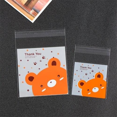 100Pcs 2 SIZE Plastic Bags bear Cookie&Candy Bag Self-Adhesive For Wedding Birthday Party Gift Bag Biscuit Baking Packaging Bag