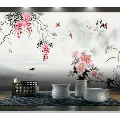 Papel de parede Chinese style flower and bird landscape artistic wallpaper mural,living room bedroom wall papers home decor