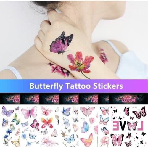 Sexy 3D Body Art Flash Water Transfer Waterproof Temporary Tattoo Sticker For Women Girls Butterfly Flower Arm Fake Tattoos