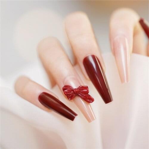 Fake Nail Pieces Gourd Red Butterfly Wearing Nail Art Stickers Finished Nail 24 Pieces Nail With Glue Nails Accesorios