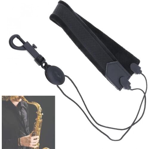 Adjustable Durable Black Saxophone Neck Strap Soft Flannelette Single Shoulder Strap for Alto Tenor Soprano Saxophone