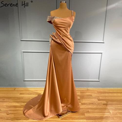 Blush Pink One Shoulder Mermaid Evening Dresses Gowns 2021 Satin Elegant Sexy For Women Party LA71343 Serene Hill