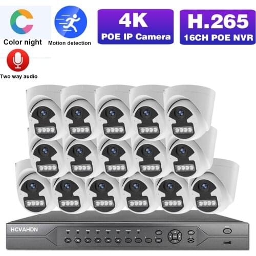 4K Ultra HD POE Video Surveillance System 16CH NVR Kit Indoor Home IP Dome Security Camera System Set 8MP Audio CCTV Camera Kit