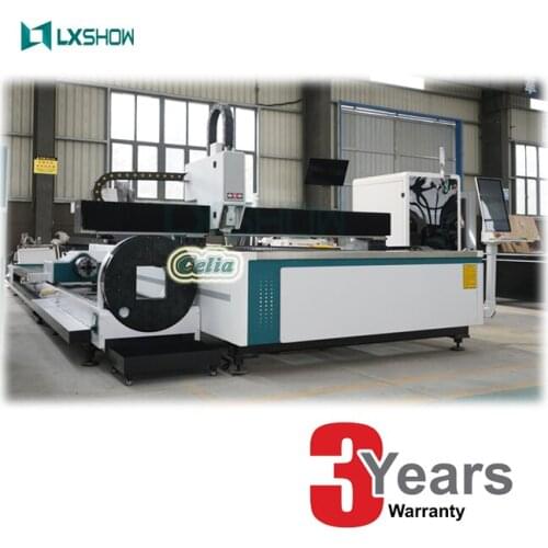 Square tube & round tube cut 1500*3000mm fiber laser cutting machine with 3m/6m Rotary axis