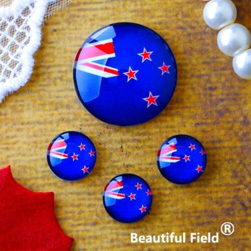12mm 25mm 14mm 16mm 18mm 20mm Photo Glass Cabochons Round Cameo Set Handmade Settings Stone New Zealand Flag
