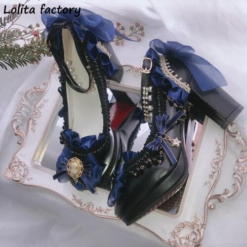 HAND MAKE black Gothic Lolita Cosplay high heels BOW Shoes Platform Heel Lolita Shoes Princess Shoes