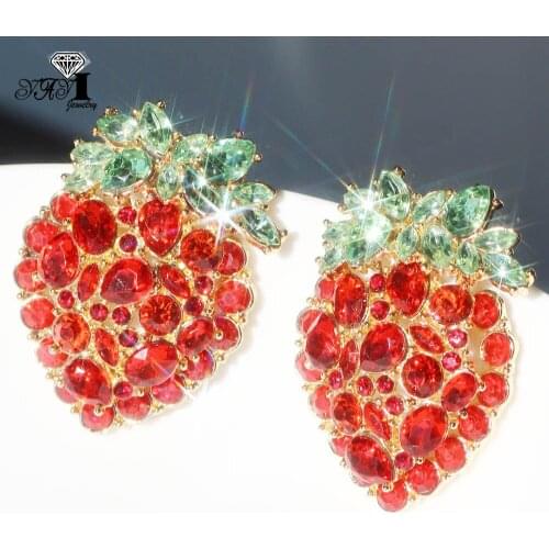 YaYi Jewelry Red Glass Flower Dangle Women Ancient Gold Color Wear Ear Band Tassel Wedding Stud Drop Hoop Clip Earrings