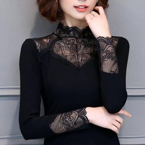 Spring Lace Bottoming Shirt Plus Size Womens Long-sleeved Turtleneck Stretch T-shirt