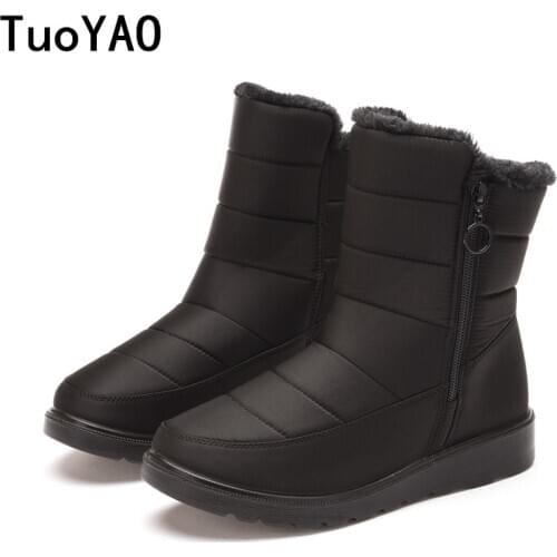 Women Ankle Boots Zipper Winter Warm Boots Women Ankle Botas Mujer Keep Warm Snow Boots For Winter Shoes Black Red Woman Size 44