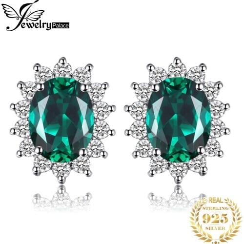 JewelryPalace Diana Simulated Emerald Stud Earrings 925 Sterling Silver Earrings For Women Korean Earings Fashion Jewelry 2021