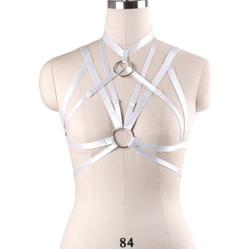 White Punk O-Ring Body Harness Belt Women Goth Open Chest Bra Sexy Lingerie Rave Bra Bondage Harness Crop Top Cage Bra
