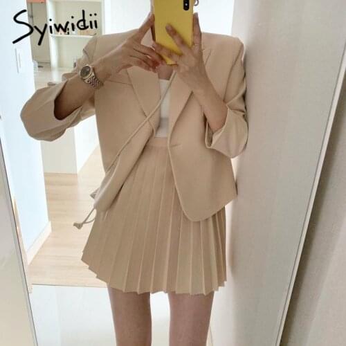 Syiwidii Women Skirt Suits Set 2021 Spring 2 Piece Jacket Work Suit Mini Pleated Skirts Korean Fashion Office Ladies Blazer Set