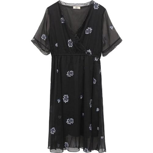 Summer Womens Dress Increase Section Over Knee 2019 New Fashion Leisure Korean Version Flower Short Sleeve Ladies Dresses Trend