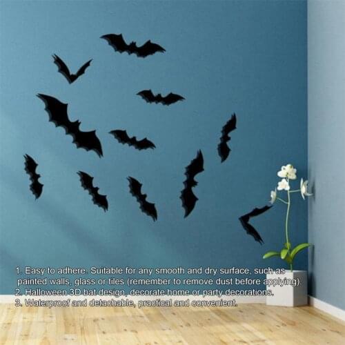 12Pcs/set Halloween Bats Stickers Black Color party 3D Bats Sticker Luggage DIY Waterproof Wall Stickers Home Art Decoration