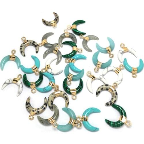 2pcs Natural Stone Crescent Moon Shape Flash Labradorite Rose Quartzs Damation Jaspers Pendants for DIY Necklace Jewelry Making