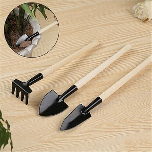 3pcs Mini Garden Tool Sets Mini Shovel Rake Spade Garden Bonsai Tools Set Wooden Handle Metal Head For Flowers Potted Plant