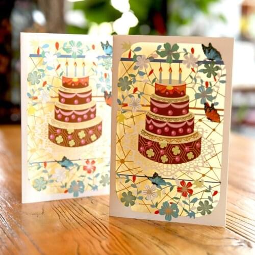 Birthday card 3D three-dimensional greeting card Birthday cake shape Hollow paper sculpture Blessing card Premium letter paper
