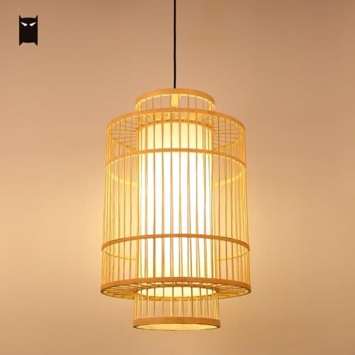 Handmade Bamboo Wicker Rattan Rod Pendant Light Fixture Chinese Japanese Rustic Hanging Ceiling Lamp Luminaire Tatami Foyer Room