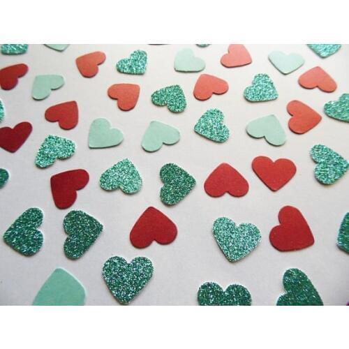 Turquoise Glitter Heart Red Shimmer Hearts, Table Scatter, Wedding Bridal Shower Decorcft Table decor scrapbook Confettis