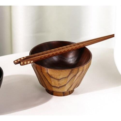 Baby Feeding Wooden Bowl Japanese Style Tableware Wood Small Bowl For Kids Rice Soup Salad Bowl High Quality Wooden Utensils
