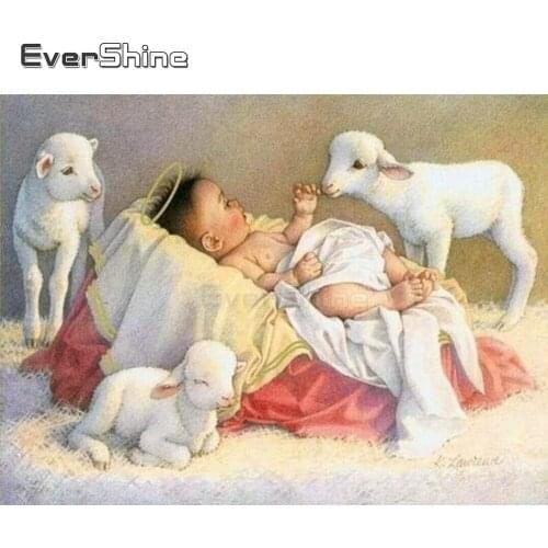 EverShine Diamond Embroidery Religion 5D Full Square Diamond Painting Sheep Picture Of Rhinestones Diamond Mosaic Cross Stitch