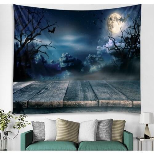 Halloween Tapestry Art Blanket Curtain Hanging Home Bedroom Living Room Decoration Ghost Scary Pumpkin Skull Bat Castle