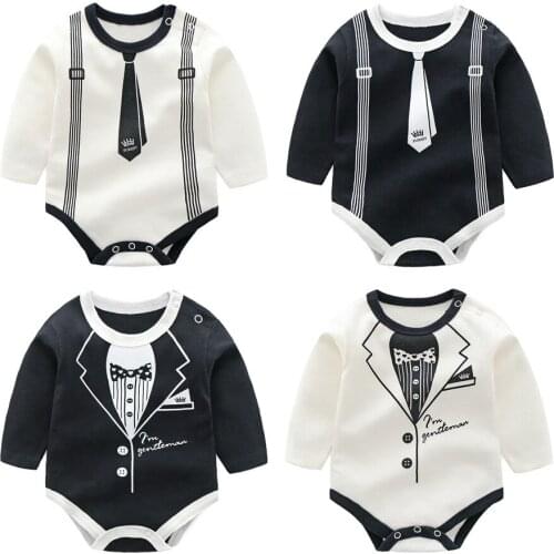 Baby Boy Full-sleeve Cotton Bodysuit Black White Tie Gentry Body 1piece Infant Boys Formal Clothes Born 3m 6m 1t Gift New Fall