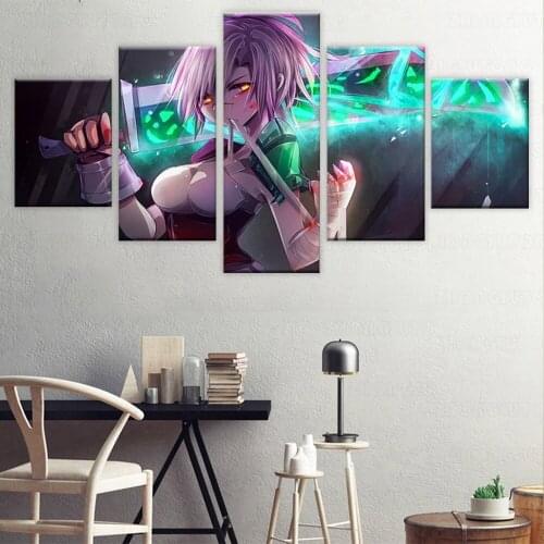 LoL Pink Hair Riven Woman Warrior Hd Prints Canvas Pictures 5 Pieces Painting Wall Art Poster Living Room Home Decoration
