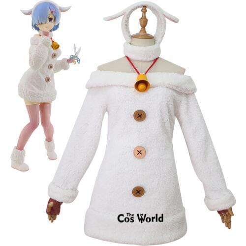 Re Zero Kara Hajimeru Isekai Seikatsu Remu Fairy Tale Seven Sheep Winter Dress Outfit Anime Cosplay Costumes