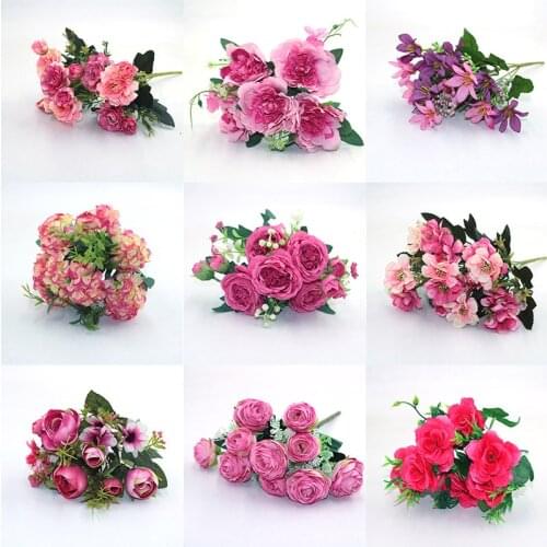 Rose red 1pcs all kinds of beautiful artificial peony rose gerbera daisy silk flower DIY home garden party wedding decoration fa