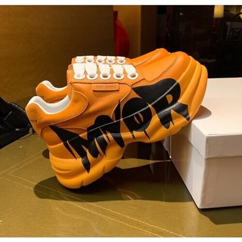 New Platform Women Shoes Chunky Sneakers Lace-Up Net Red Dad Casual Trendy Female Graffiti Spring autumn Shoes