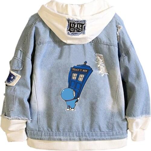 Anime Doraemon Coat Teens cowboy Cosplay Jacket Men Women Casual Denim Hooded Loose coat Cartoon Hooded