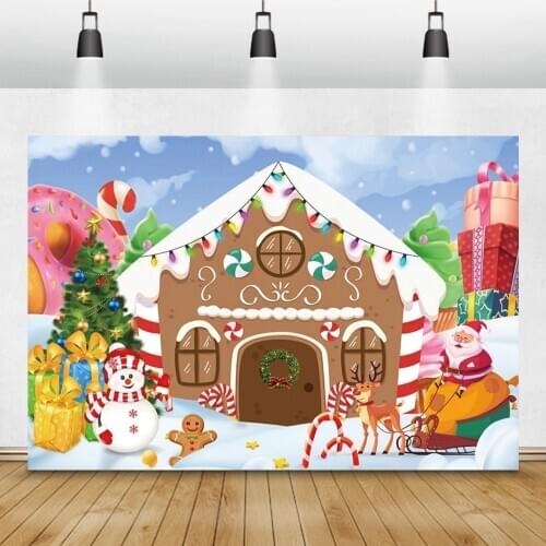 Laeacco Christmas Tree Snowman Santa Claus Gifts Candy Dessert Photography Backdrops Photo Backgrounds Winter Photozone Props