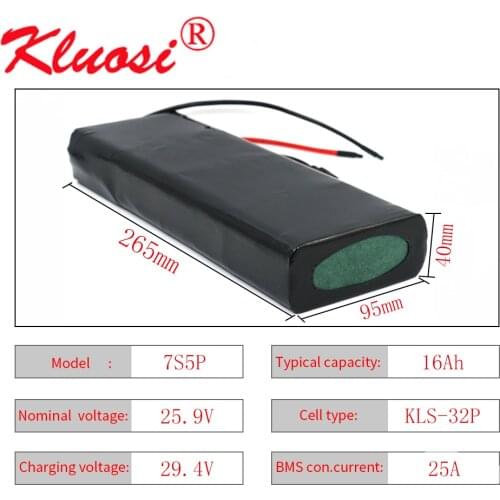 KLUOSI 25.2V 7S5P 24V 16Ah 29.4V Lithium-ion Battery Pack Built-in 25A BMS for Electric Bike Unicycle Scooter Wheelchair Motor