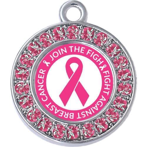 Fashion faith awareness jewelry fight against breast cancer label rhinestone metal pendant